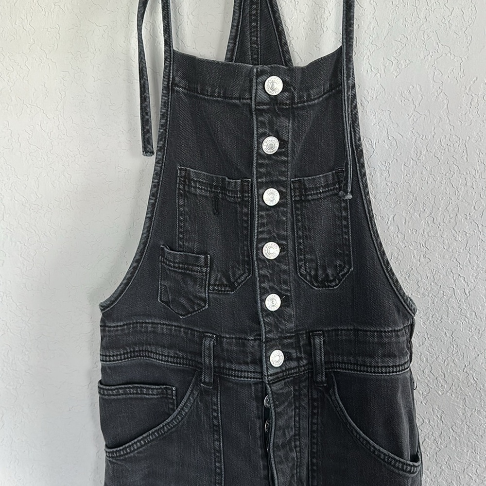 Pilcro Button Down Overalls- Washed Black